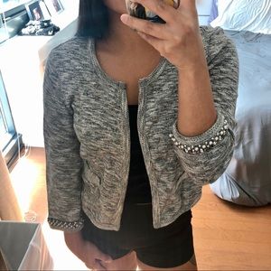 Collarless blazer/cardigan with beaded sleeves